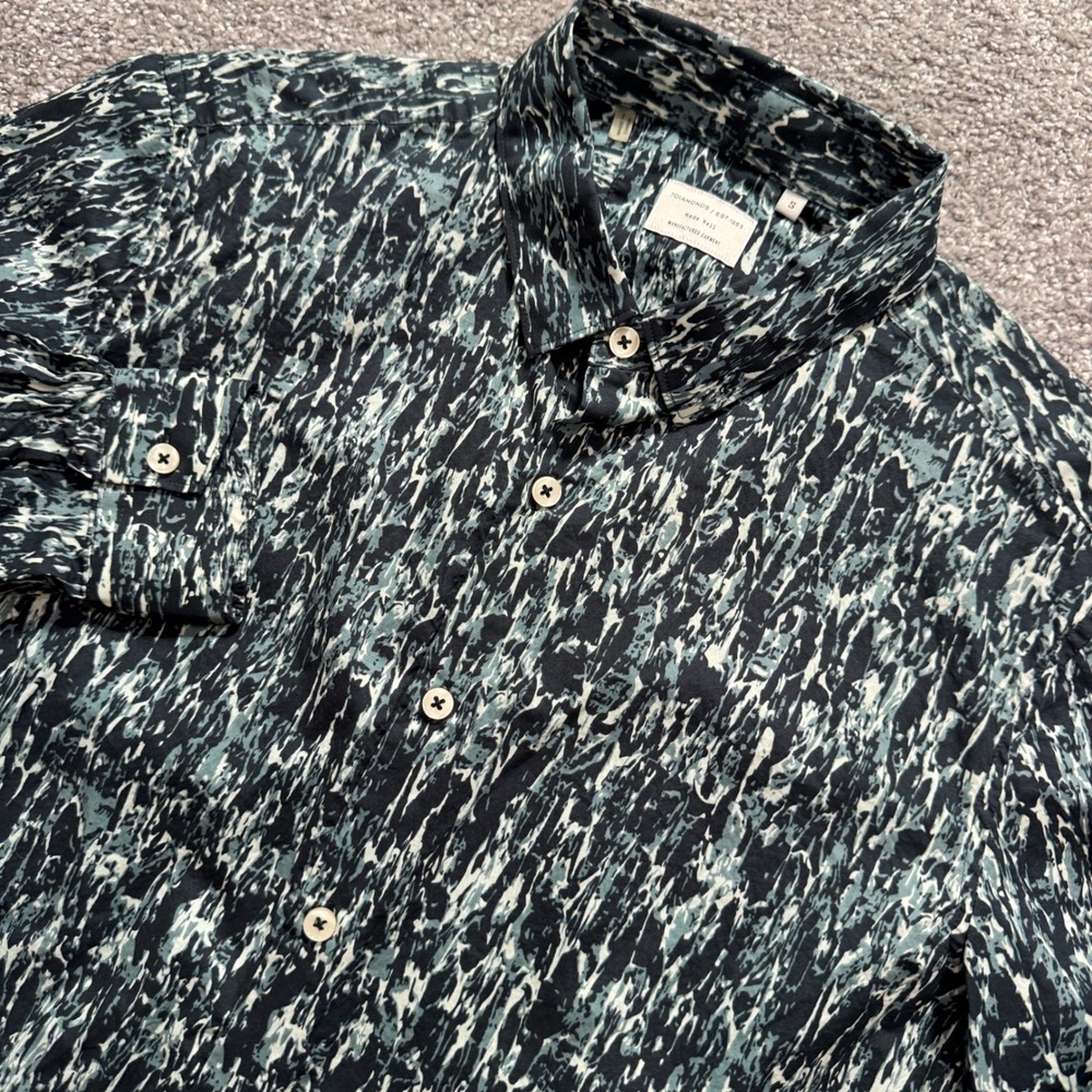 7Diamonds Shirt Mens S Blue Teal Abstract Print 100% Cotton Modern Performance